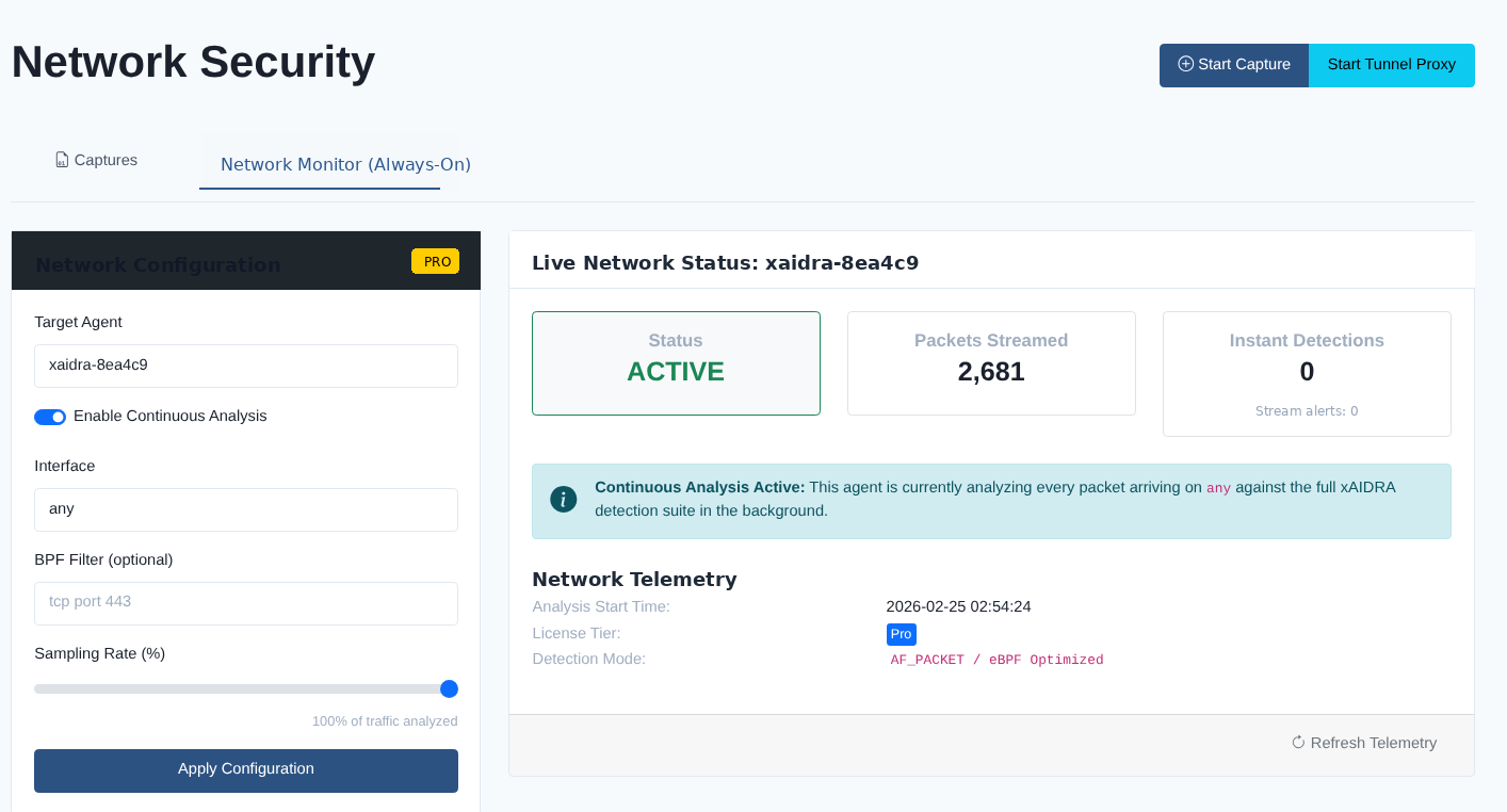 xAIDRA network capture dashboard